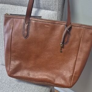 Fossil Tan Leather Tote Bag